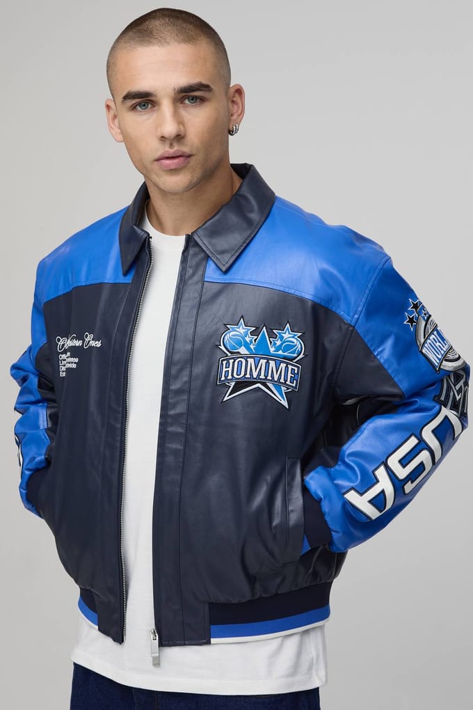 Getextureerd Pu Homme Star College Jack | Cobalt | Size Large