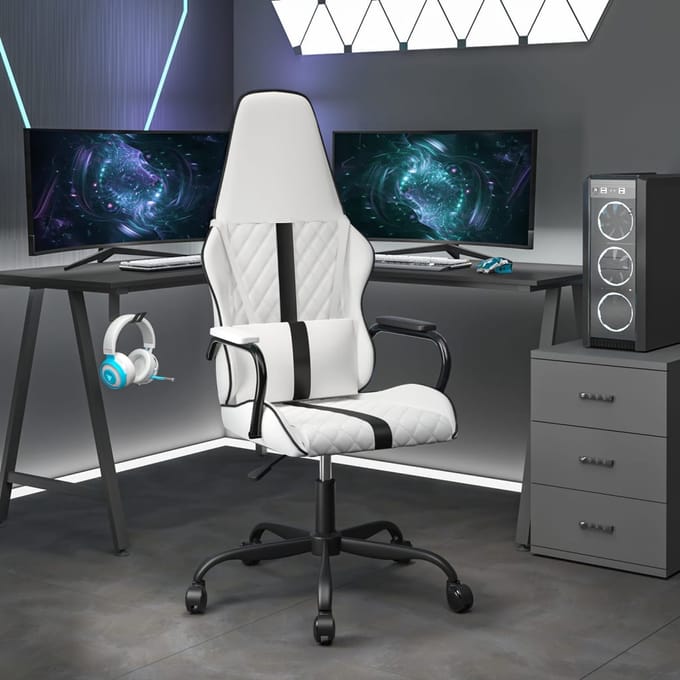 vidaXL - Gamestoel - kunstleer - wit - en - zwart