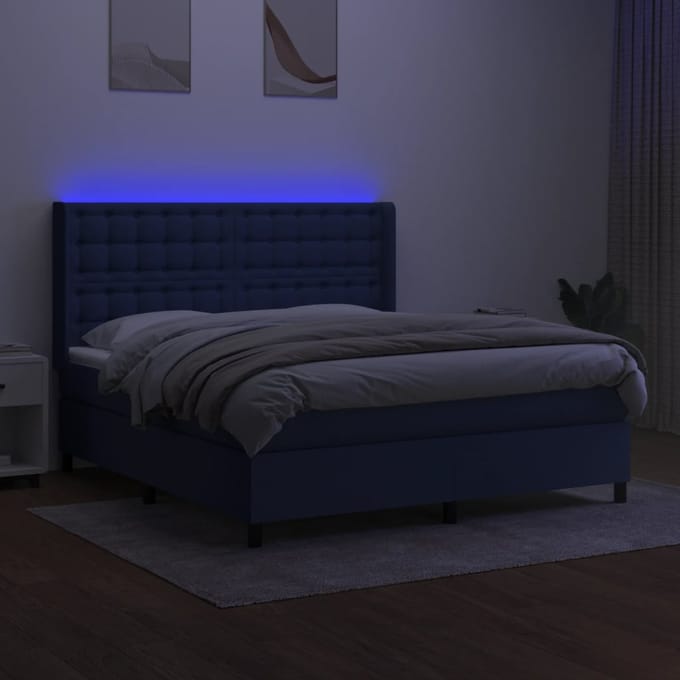 vidaXL - Boxspring - met - matras - en - LED - stof - blauw - 180x200 - cm