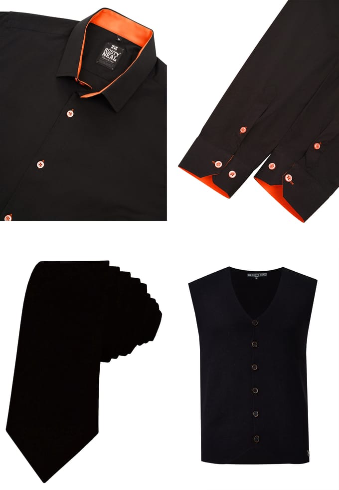 Driedelig pak met overhemd, vest en stropdas