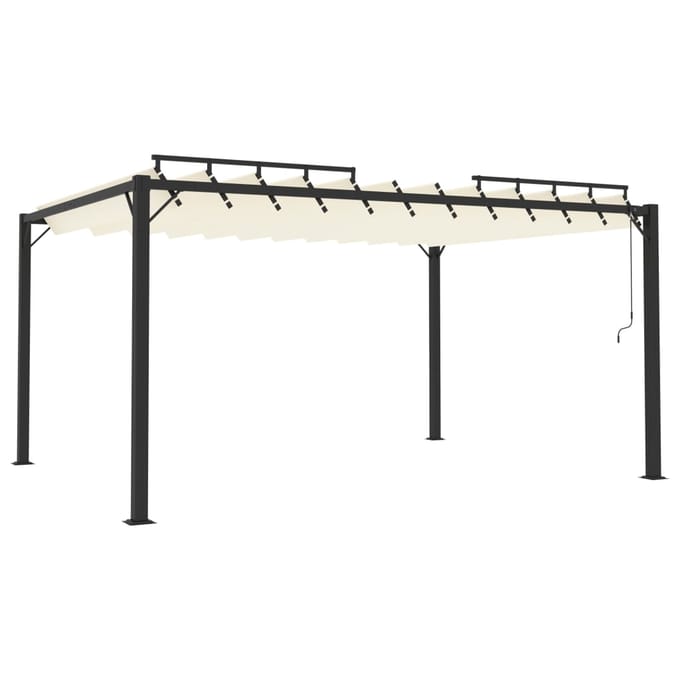 vidaXL - Prieel - met - lamellendak - 3x4 - m - stof - en - aluminium - crèmekleurig
