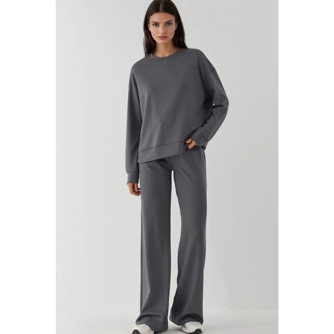 Modal Touch Basis Sweatshirt & Wijde Pantalons Twee-Piece Coördinatieset