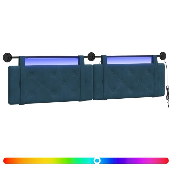 vidaXL - Hangend - hoofdbord - Met - LED-verlichting - Blauw - Fluweel