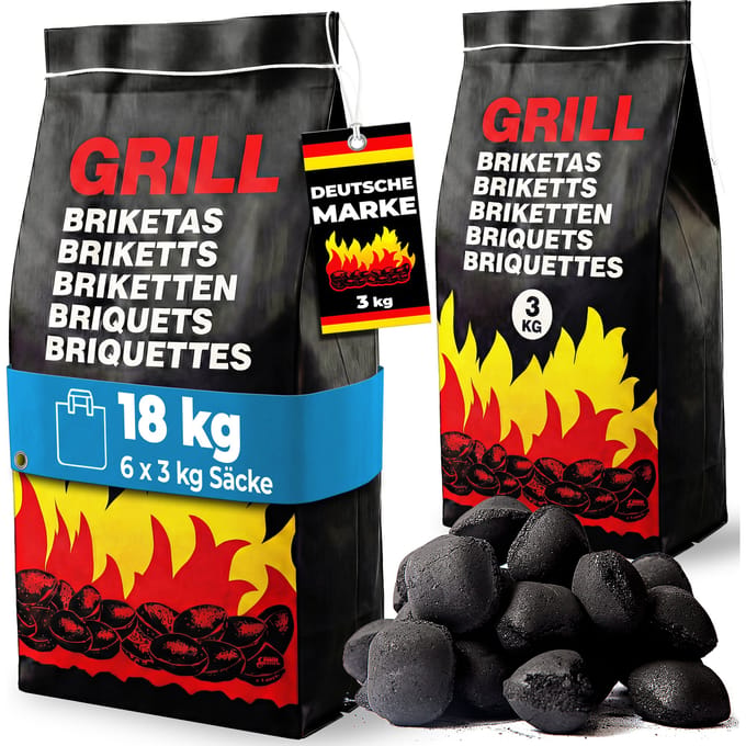 Deuba Houtskool - 6x3 kg Briketten - BBQ Grill