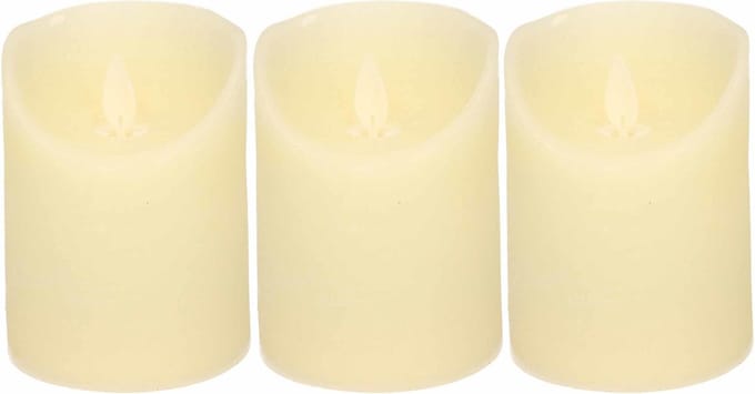 Anna's Collection Stompkaars - 3x - LED - ivoor wit - H10 cm - bewegende vlam - kaars