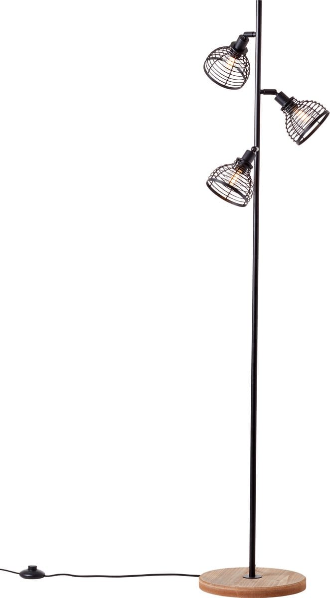 Brilliant Avia - Vloerlamp - E27 max 3x40W - Zwart/Houtkleur