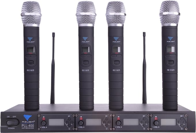AZUSA PLL-400 Serie - Draadloze Microfoon Set - 4 Handmicrofoons - UHF - 100 Kanalen