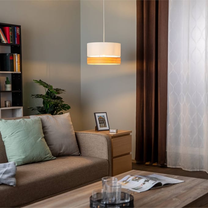 Euluna Levo hanglamp, Ø 40 cm, essenhout/ecru
