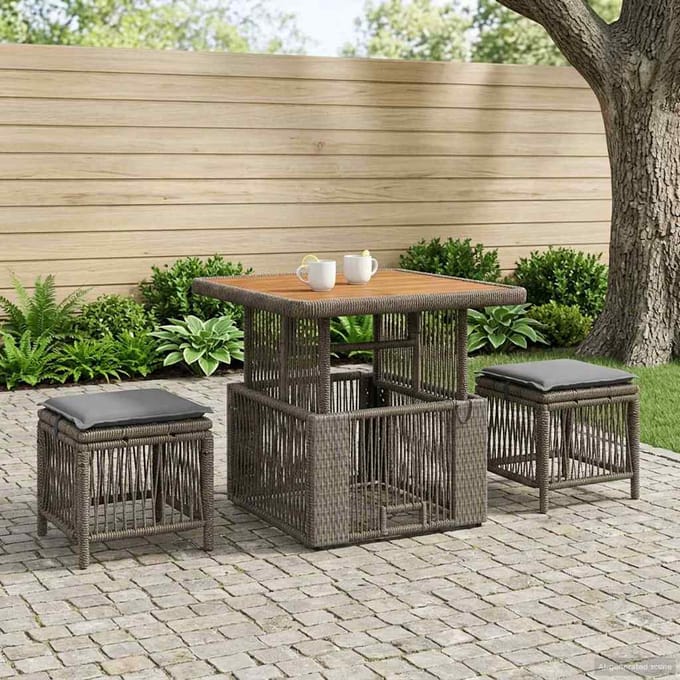 vidaXL - Tuin - Eettafel - Set - 3 - st - Grijs - en - Donkergrijs - poly - rattan