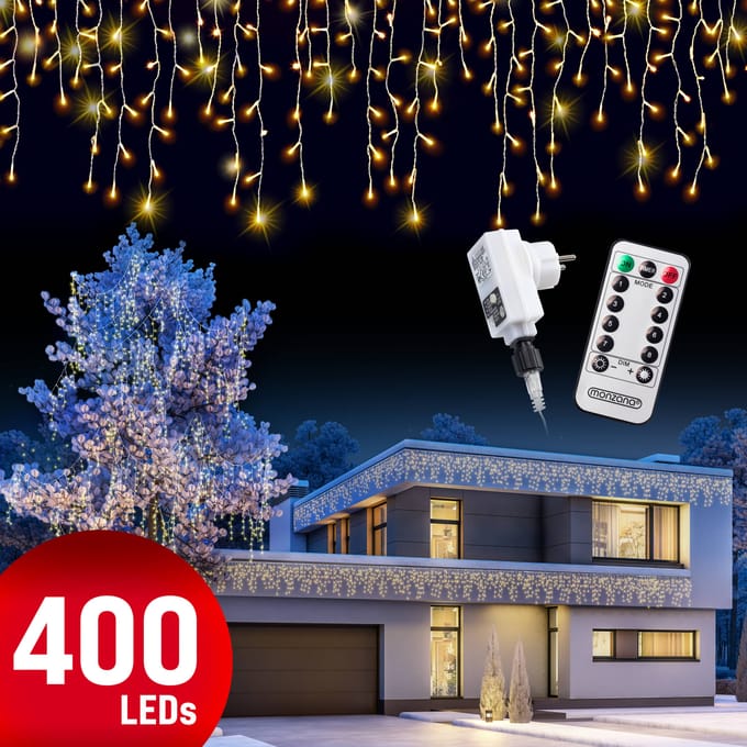 Monzana Ijspegel Verlichting - 10m met 400LED's - Warmwit