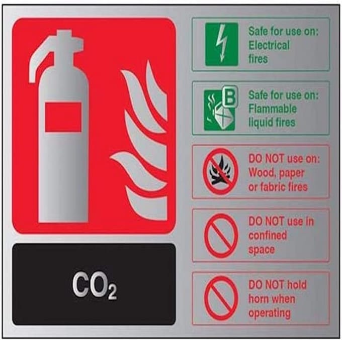 CO2 Brandblusser Informatiebord Zelfklevend Aluminium Look