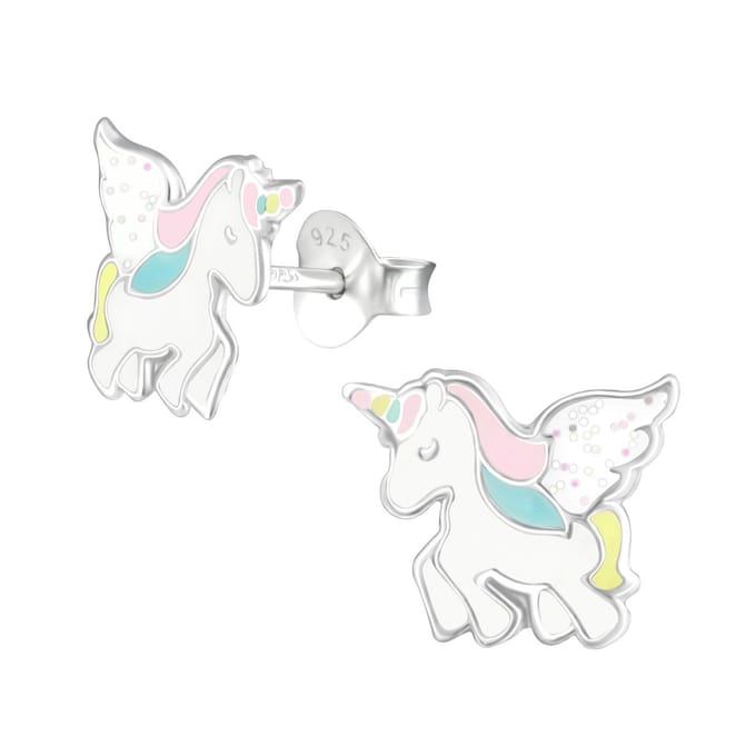 Oorbellen meisje unicorn - zilver - pastel - glitter