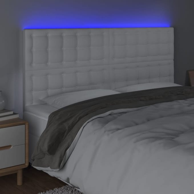vidaXL - Hoofdbord - LED - 200x5x118/128 - cm - kunstleer - wit