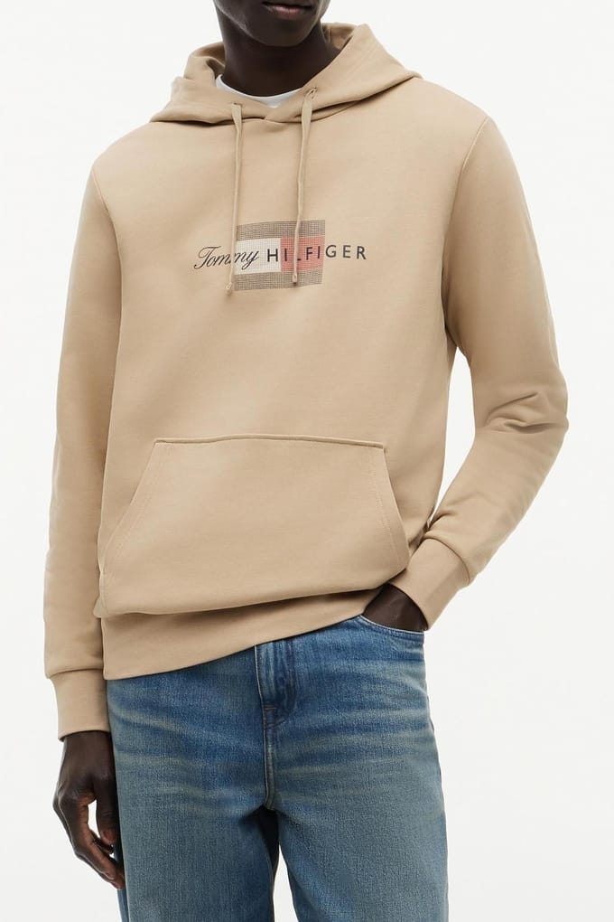 Tommy Hilfiger Script Flag Hoodie Batique Khaki Größe: M | Kaputzenpullis Outlet | Herren | Braun