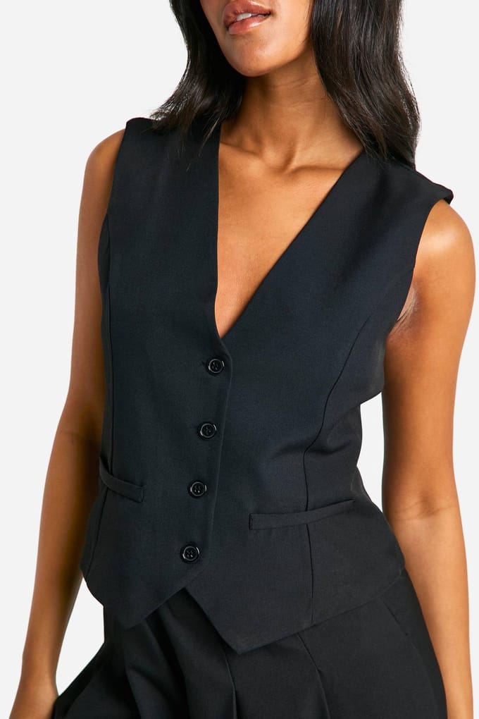 boohoo Dames Lange getailleerde gilet | Black | Maat: 18