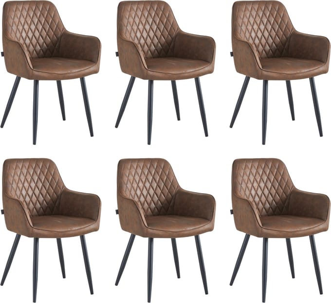 Colenis® - Beverly Eetkamerstoel - Set Van 6 - Bruin - Microfiber Stof - Met armleuning