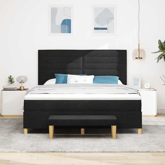 vidaXL - Boxspring - bed - met - hoofdeinde - Zwart - 200 - x - 180 - cm - Stof