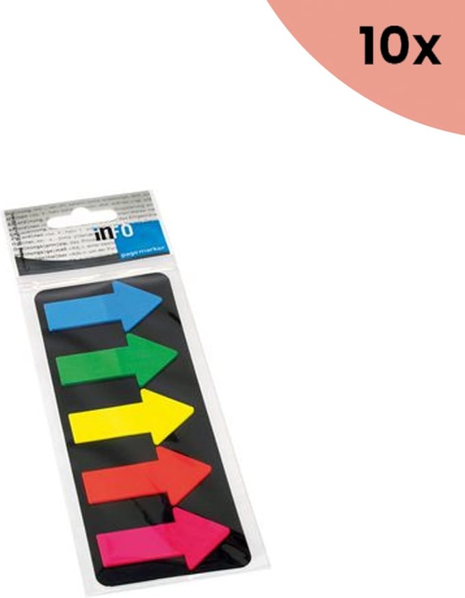10x Info Notes Info Page Markers arrow film 25x45mm - 5 kleuren