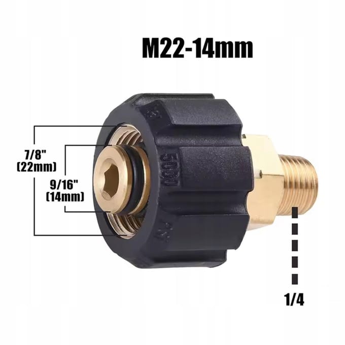 Rosfix Adapter Reductie M22-14mm naar 1/4'' Buitendraad - Messing met O-Ring - Geschikt voor Kärcher