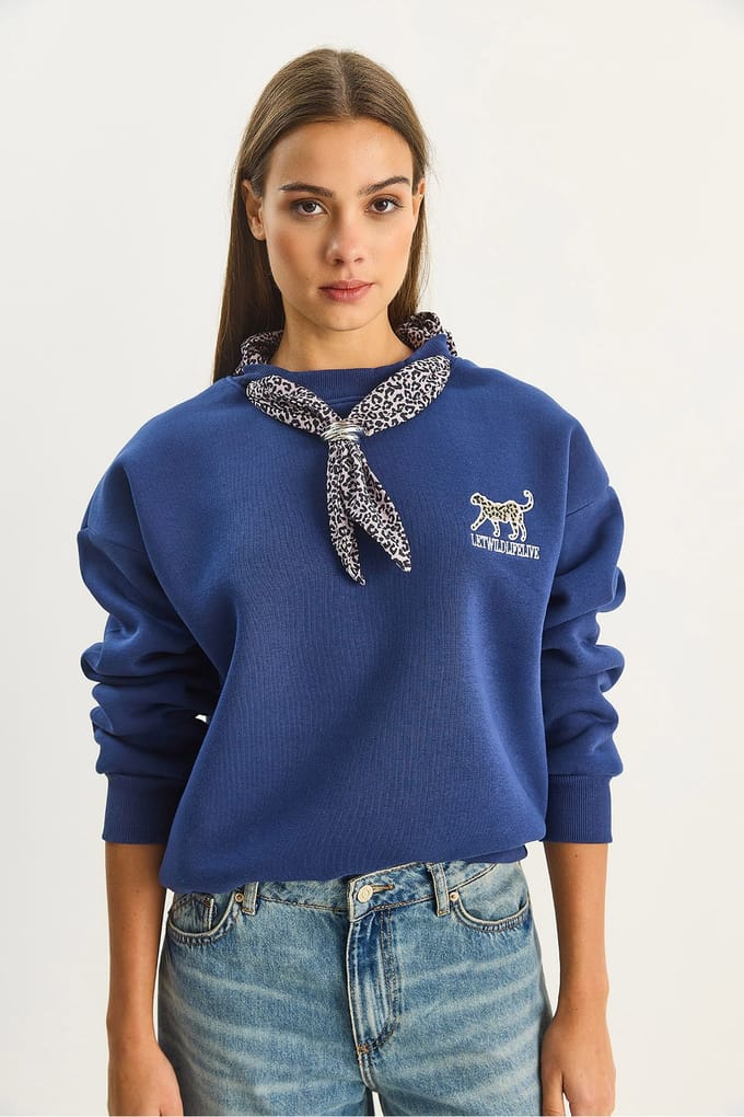 Ronde Hals Sweater met Print Accessoire