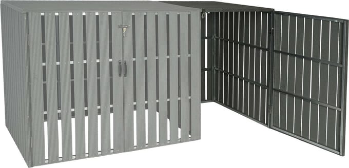 1 WPC afvalemmer deksel uitbreiding MCW-J28, afvalemmer box, metaal hout look ~ grijs