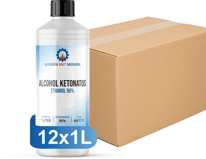 Alcohol 96% Ketonatus - Doos, 12 x 1 liter - Ethylalcohol - Ethanol
