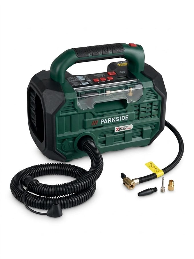 Parkside 20V Accu-compressor + luchtpomp - digitale druk instelling en meting - 10,3 bar - Met 20V 2AH accu en lader