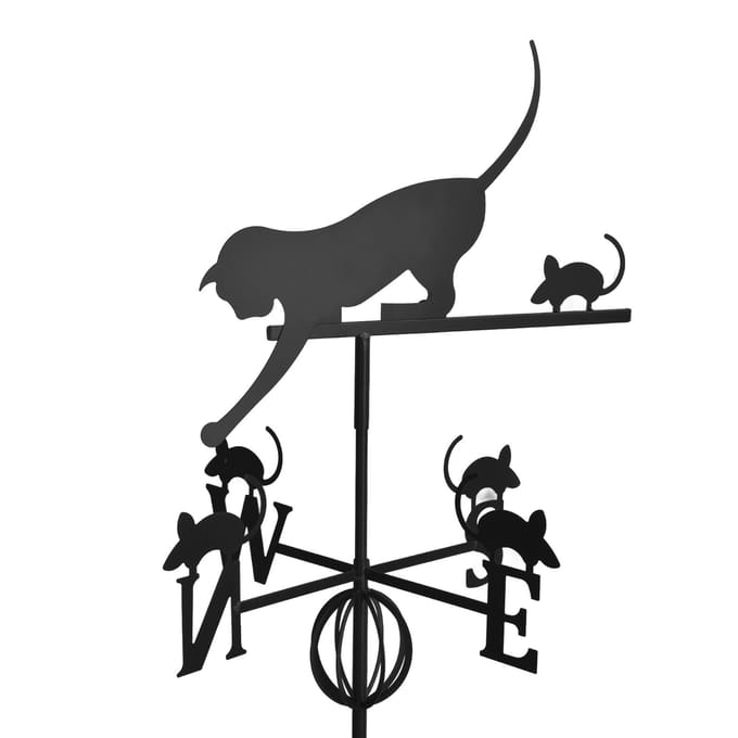 Kat Muis Windwijzer Windrichtingaanwijzer Smeedijzeren Tuinwindwijzer voor Binnenplaatsdecoratie black