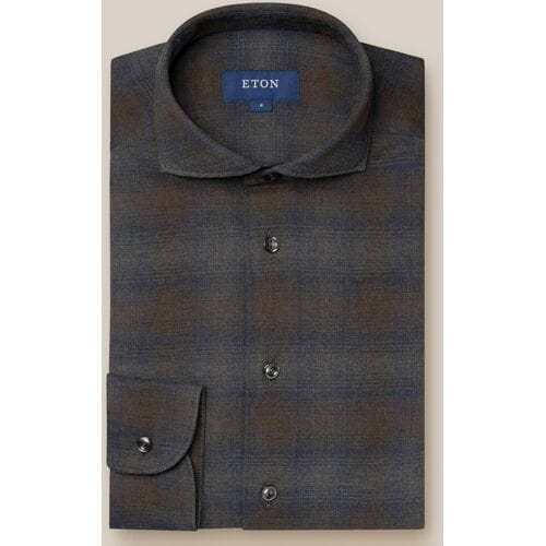 Eton Overhemd Classic Dark Check Flanel Navy-Bruin / male