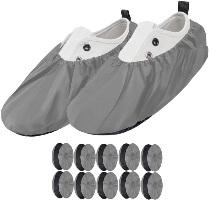 FEROCITY - Schoenovertrekken - Antislip, herbruikbaar - Unisex - Erwachsene - EU 38-45, 5 paren - Polyester - Grijs