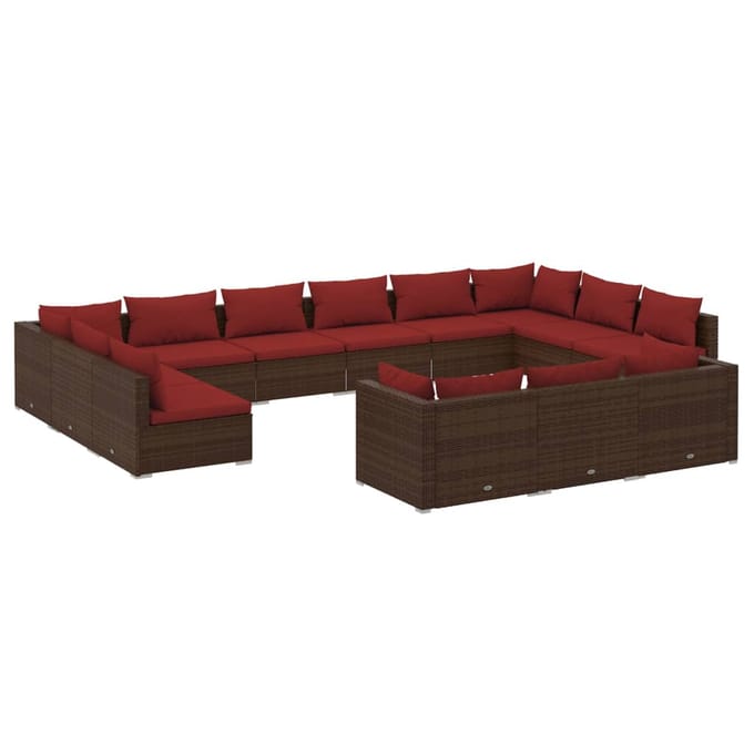 vidaXL - 13-delige - Loungeset - met - kussens - poly - rattan - bruin