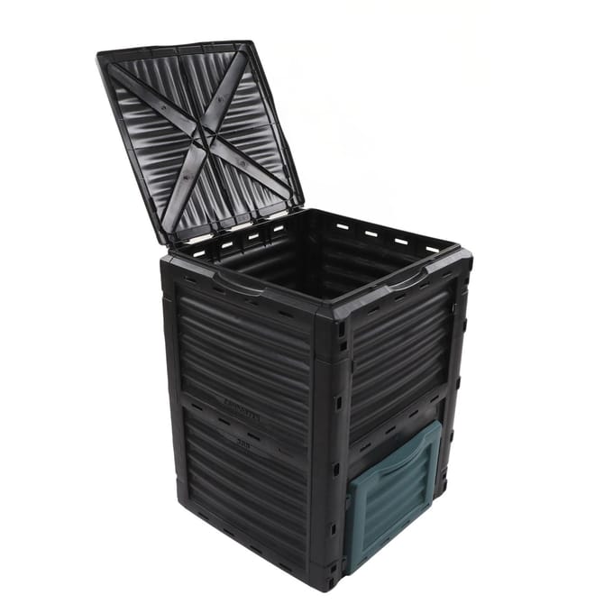 Composteur d'une capacité de 300 L avec couvercle supérieur à charnière et évent pour potager black