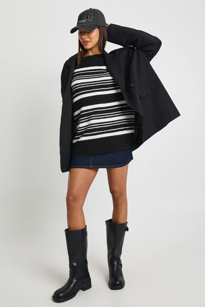 boohoo Dames Oversized zachte gebreide streeptrui | Zwart | Maat: Small