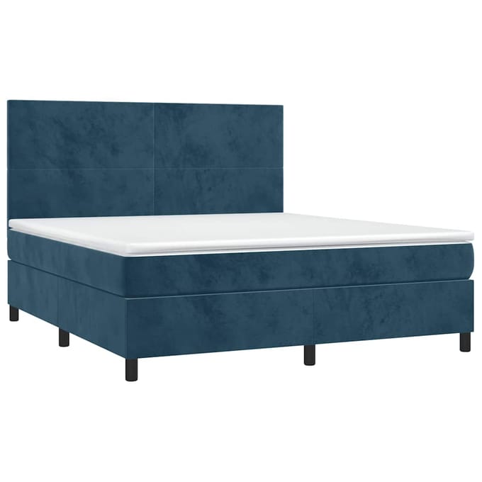 vidaXL - Boxspring - met - matras - en - LED - fluweel - donkerblauw - 160x200 - cm