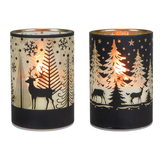 Cilinder zwart boom rendier led Ø7x10cm 2ass