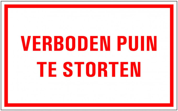 Verboden puin te storten tekststicker 200 x 125 mm