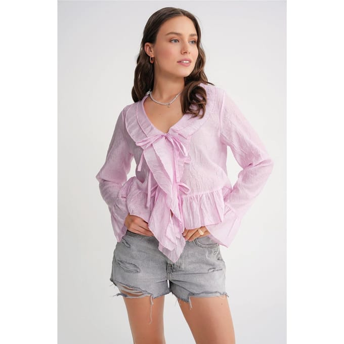 V-hals Ruffle Bloes met Koordjes
