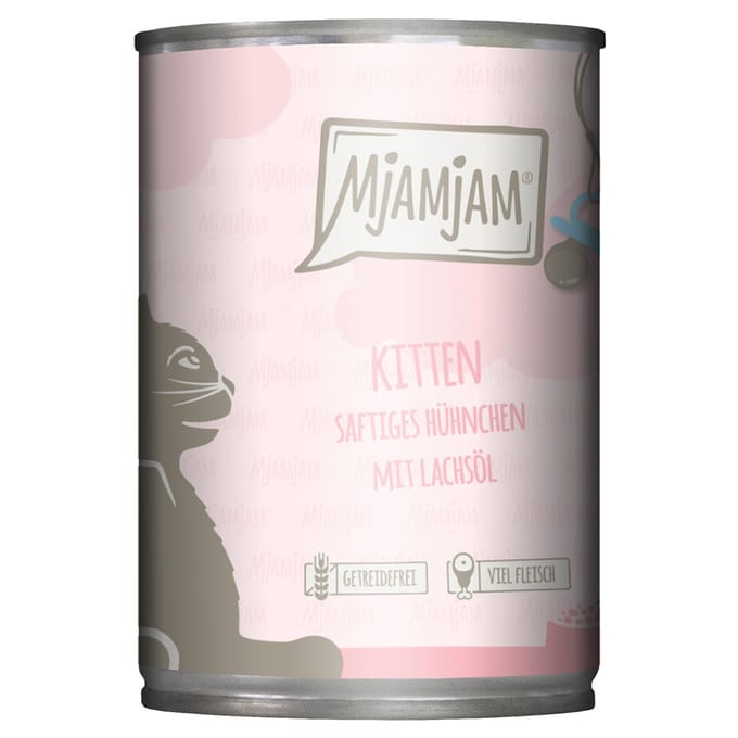 Economy Pack 24x400g MjAMjAM Kitten Sappige Kip met Zalmolie Natte Kattenvoer