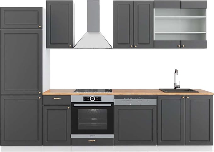 Vicco Fame-Line Complete keukeneenheid – 300 cm, WB Eik Antraciet-Goud/Wit