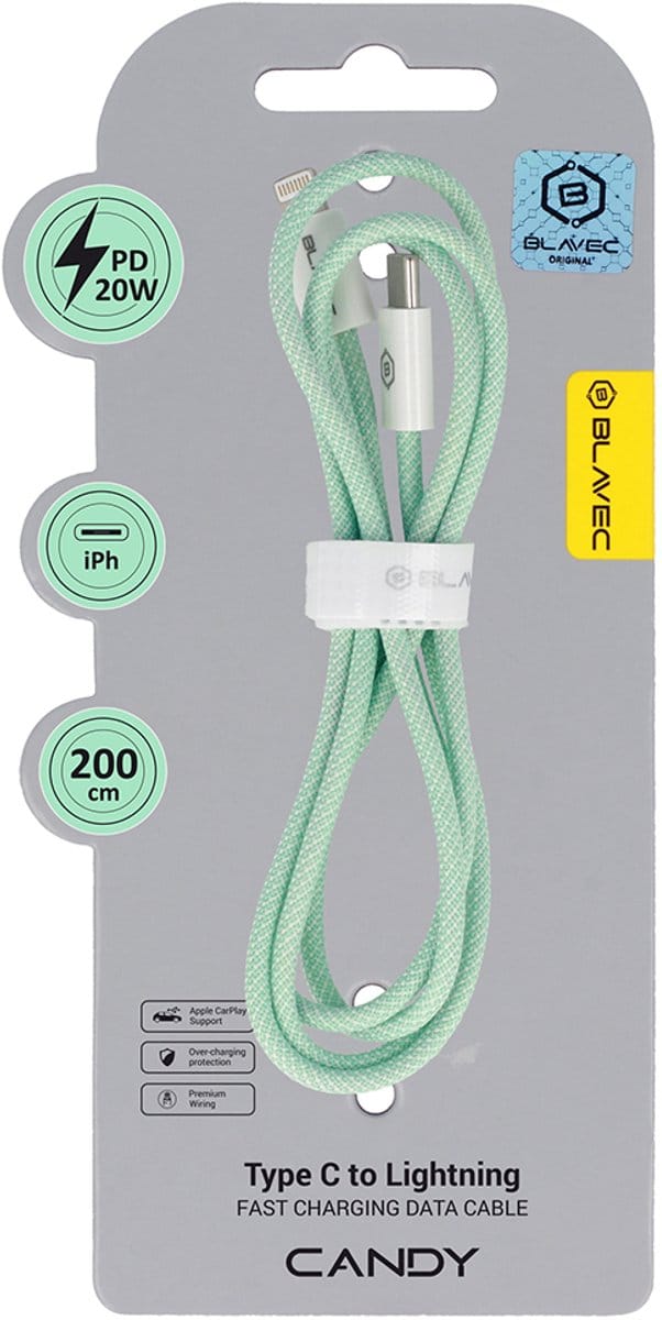 Blavec Candy Kabel USB-C naar Lightning PD 20W 2m Groen