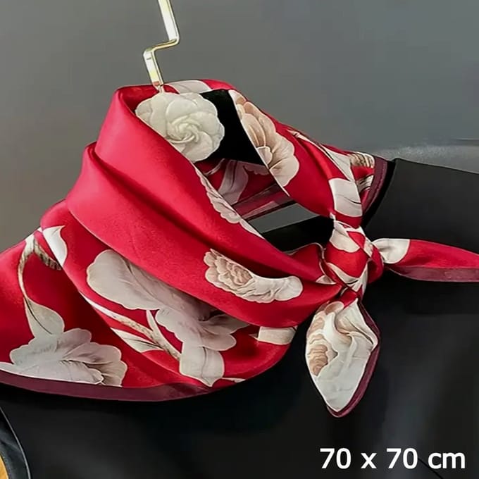 LaGloss® Bordeaux Rode Vierkante Bloemen Sjaal - Boho Chic Dames Accessoire- 70 x 70 cm
