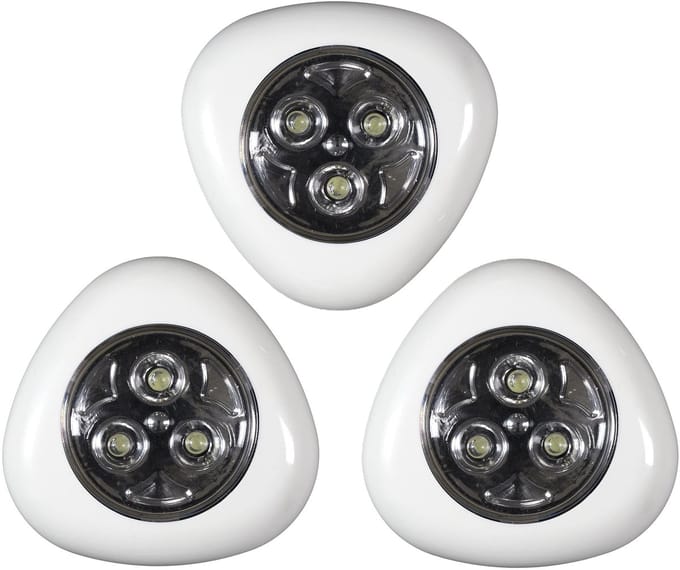 Home deco factory LED Druklampjes set van 3x - wit - touch - zelfklevend