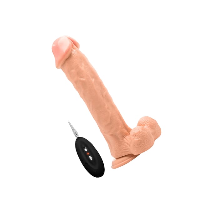 RealRock Vibrerende Realistische Dildo met Scrotum en Zuignap - 29,5 cm - beige