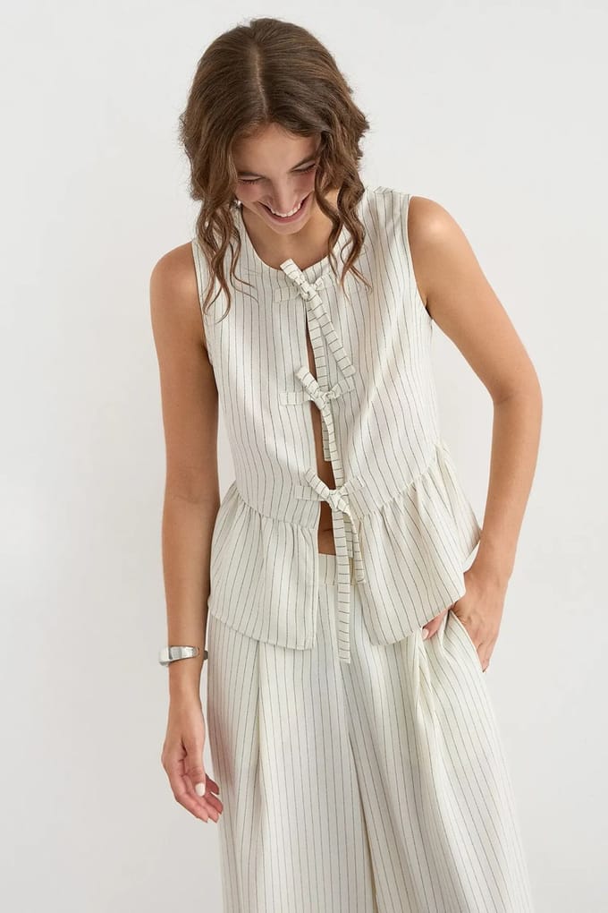 Gestreepte Mouwloze Blouse met Ronde Hals