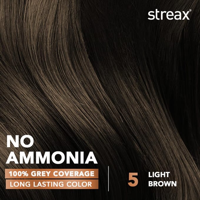 Streax Crème Permanent 5 Lichtbruin Haarkleur 140ml Kit 100% Grijsdekking Langdurig Ammoniakvrij brown
