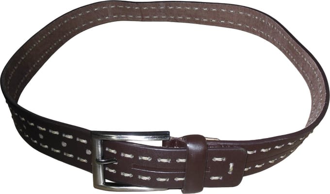 Dames riem imitatie leder donkerbruin met stik-patroon