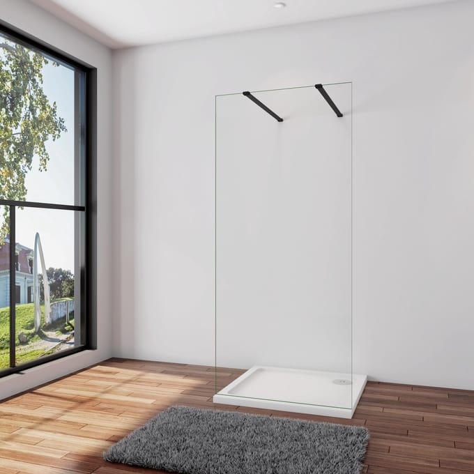 Inloopdouche 57,7x200cm,2 Stabilisatiestangen 140cm,10mm nano veiligheidsglas,zwart