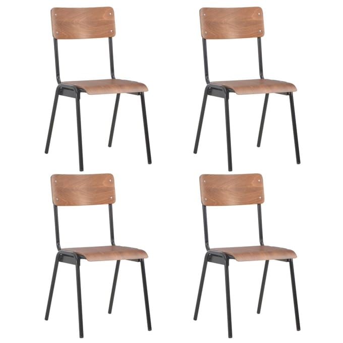 vidaXL - Eetkamerstoelen - 4 - st - massief - multiplex - staal - bruin