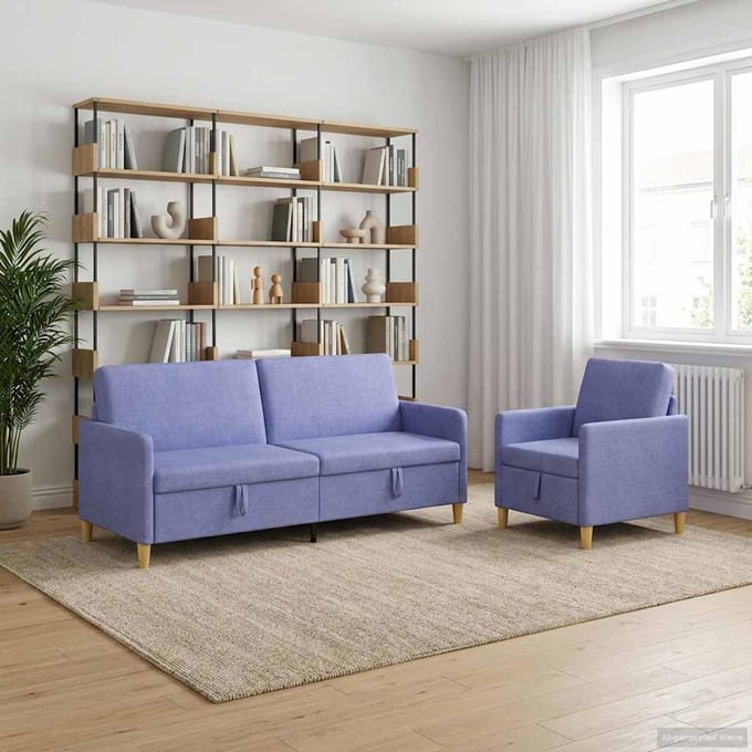 vidaXL - Sofa - Set - Met - Opslag - 2 - st - Jeans - Blauw - Polyester