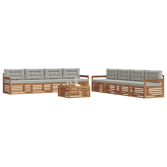 vidaXL - Buiten - bank - set - 9 - st - Naturel - en - lichtgrijs